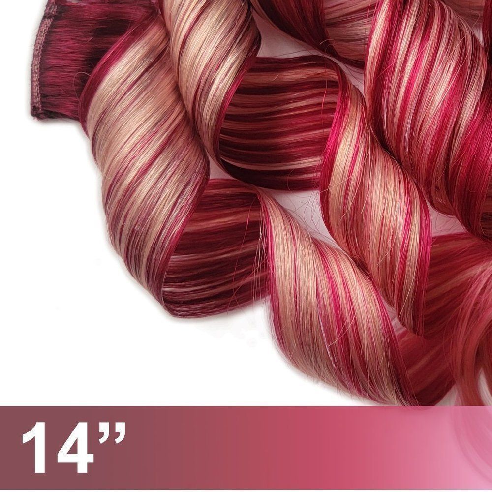 14 inch Candy Cane Red Pink Ombre Colored Clip in Remy Human Hair Extesions